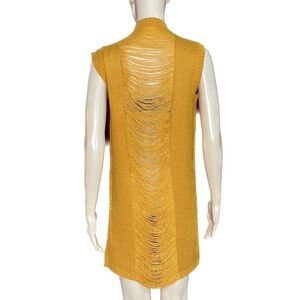 Runway 7 Shredded Long Sleeveless Open Front Knit Cardigan Size Small